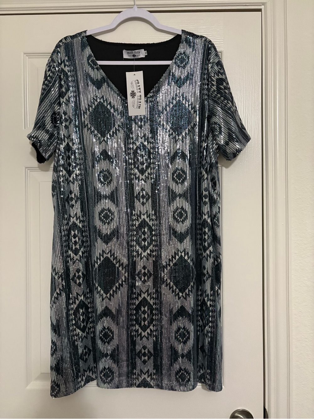 NWT Crazy Train Sequin Boho Aztec Dress